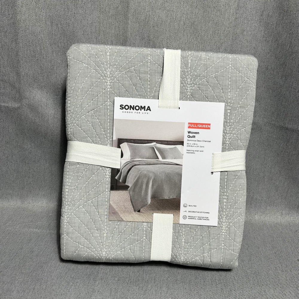 Sonoma Woven Quilt Full/Queen Charcoal Grey Dominica Deco Geometric NEW